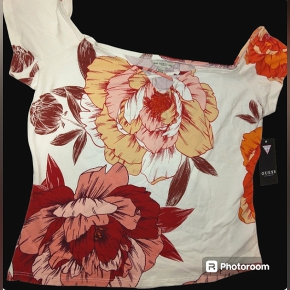 ~NWT~Stunning GUESS Blushing Azalea Print Ivory Karlotta Juniors Top~Large~ - Picture 6 of 11